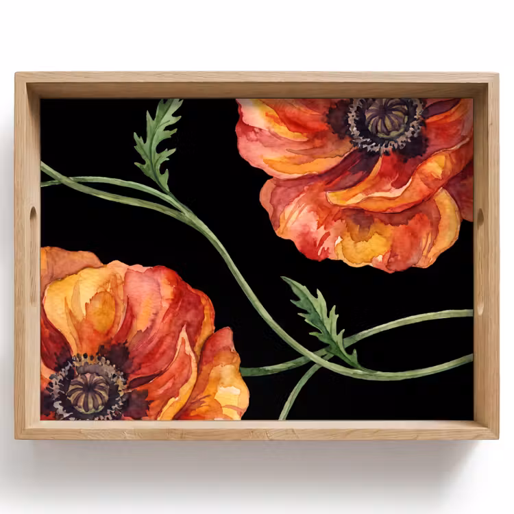 Tablett - Blumen – Aquarell – Schwarz — 1