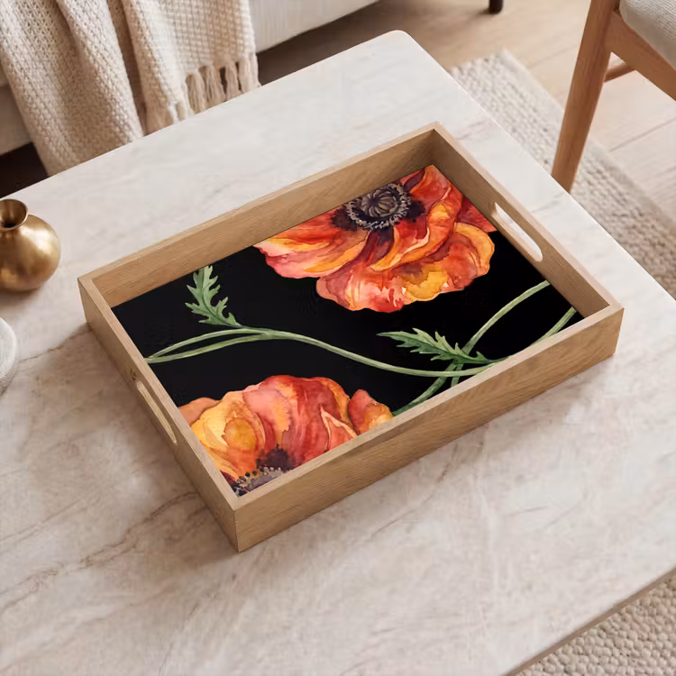 Tablett - Blumen – Aquarell – Schwarz — 2