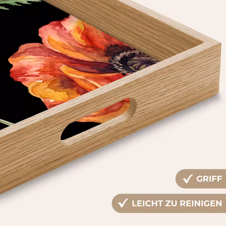 Tablett - Blumen – Aquarell – Schwarz — 5