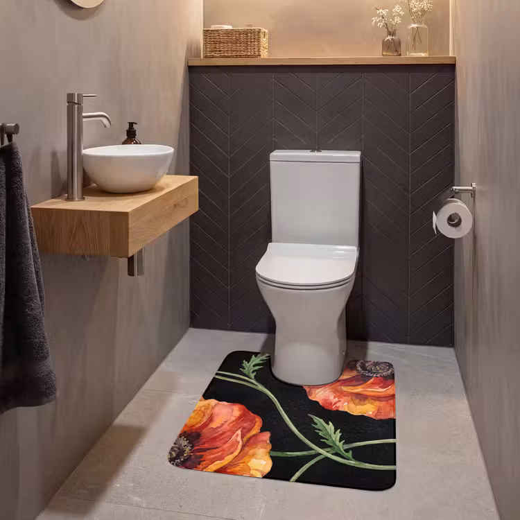 WC Vorleger - Blumen – Aquarell – Schwarz — 2