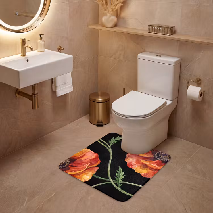 WC Vorleger - Blumen – Aquarell – Schwarz — 4