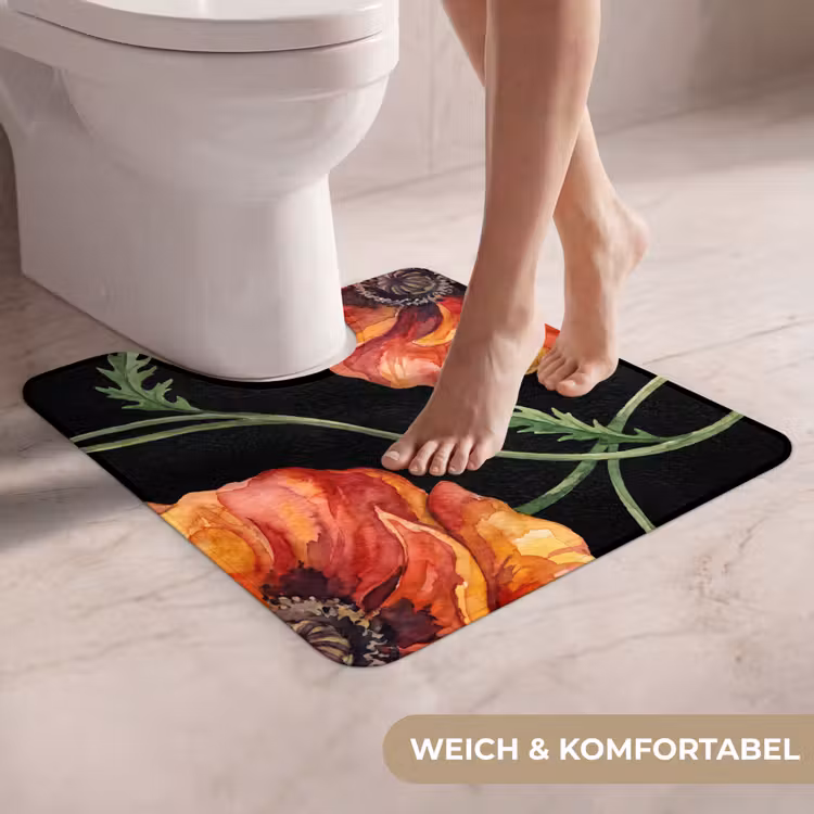 WC Vorleger - Blumen – Aquarell – Schwarz — 5