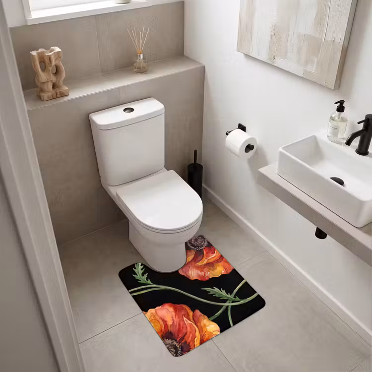 WC Vorleger - Blumen – Aquarell – Schwarz — 6
