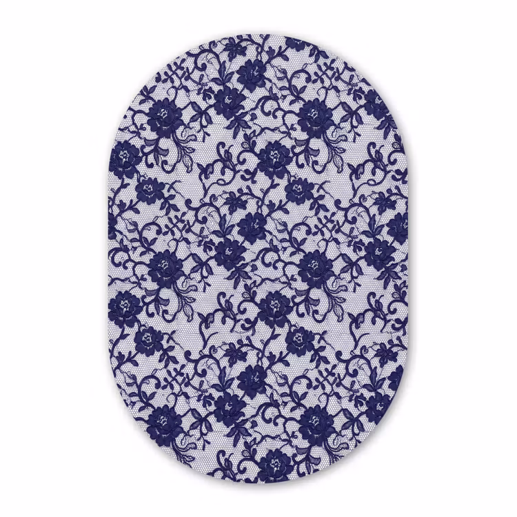 Alu-Dibond-Bild Oval - Dunkelblaue Spitze – Blumen — 1