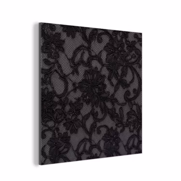Alu-Dibond-Bild - Spitze – Blumen – Schwarz — 1
