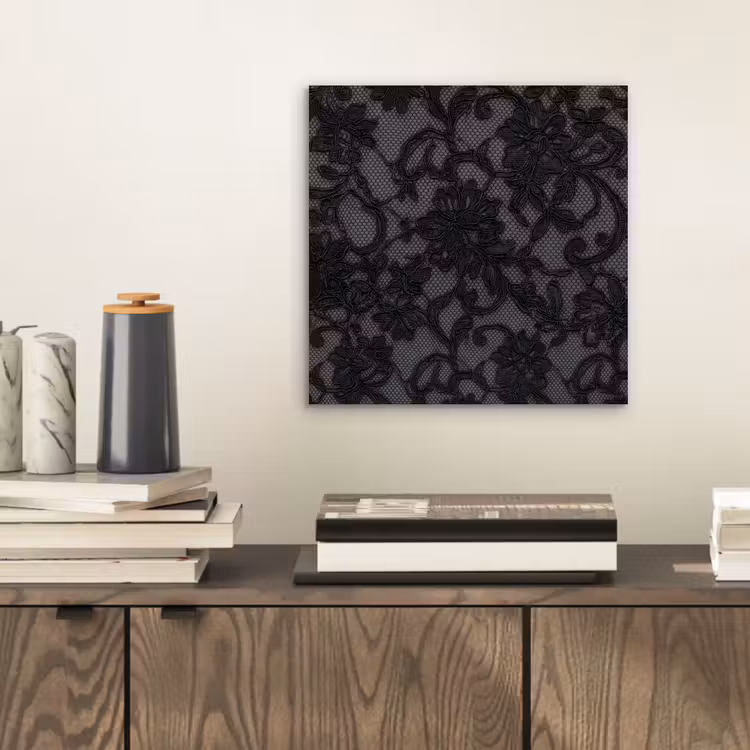 Alu-Dibond-Bild - Spitze – Blumen – Schwarz — 2