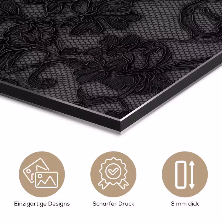 Alu-Dibond-Bild - Spitze – Blumen – Schwarz — 7