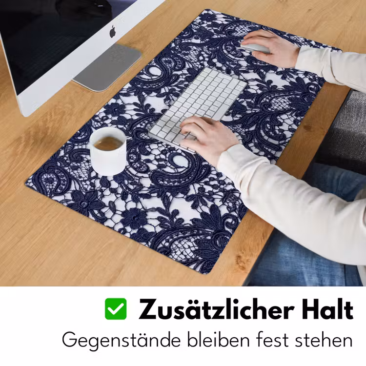 Schreibtischunterlage - Dunkelblaue Spitze – Blumen — 3
