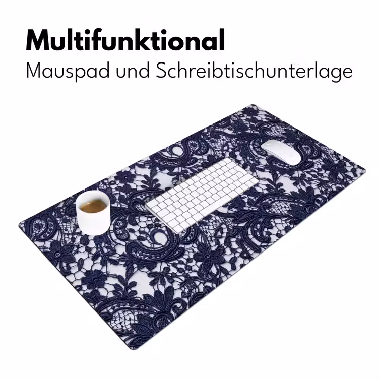 Schreibtischunterlage - Dunkelblaue Spitze – Blumen — 4
