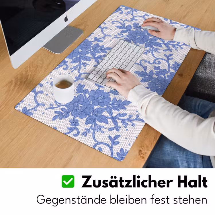 Schreibtischunterlage - Spitze – Blumen – Blau — 3