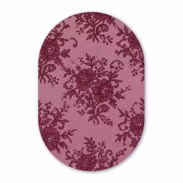Glasbild Oval - Bordeauxrotes Spitzenmuster — 1
