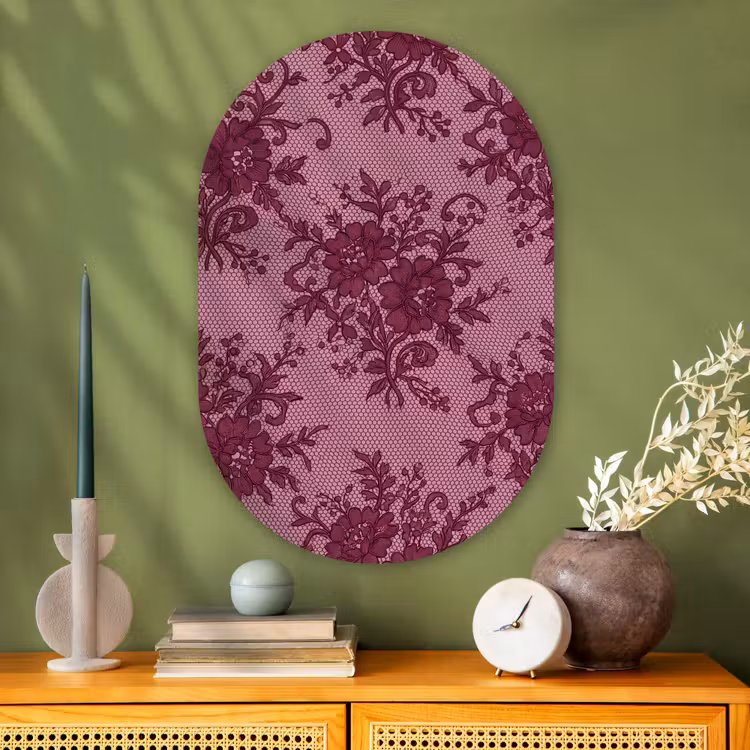 Glasbild Oval - Bordeauxrotes Spitzenmuster — 2
