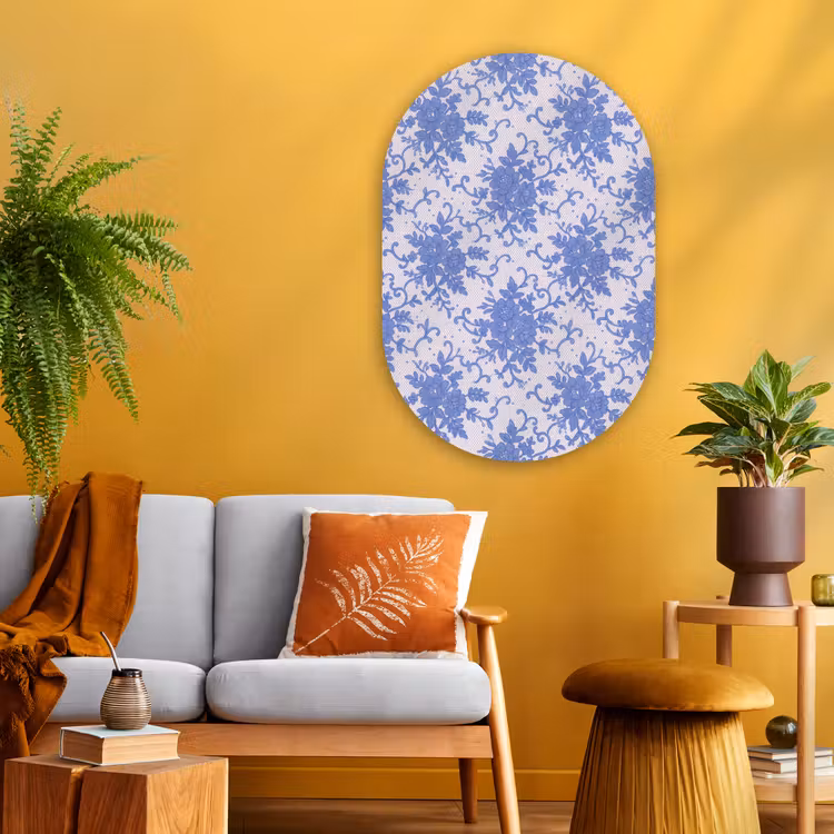 Glasbild Oval - Spitze – Blumen – Blau — 3