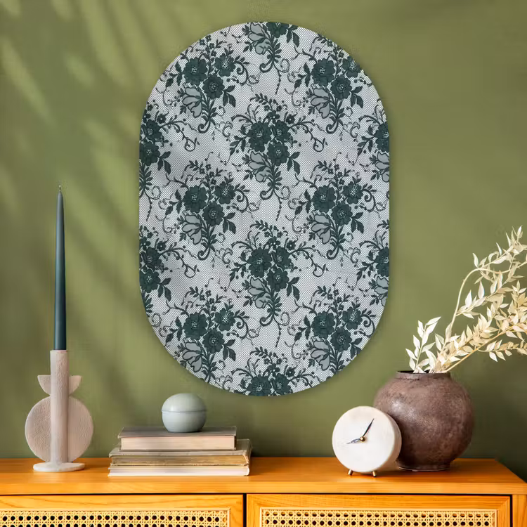 Glasbild Oval - Spitze – Blumen – Grün — 2