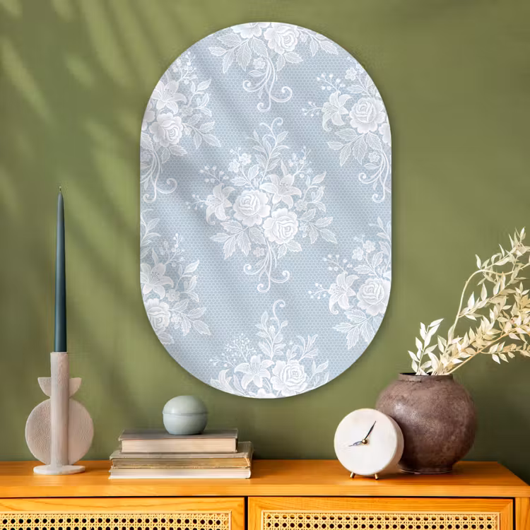 Glasbild Oval - Weiß – Spitze – Vintage — 2