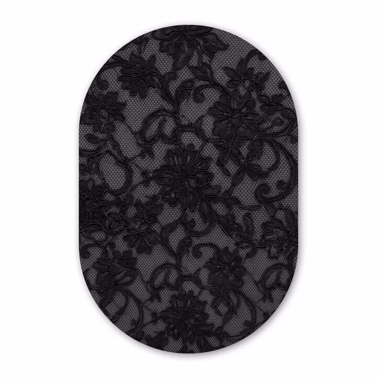 Glasbild Oval - Spitze – Blumen – Schwarz — 1