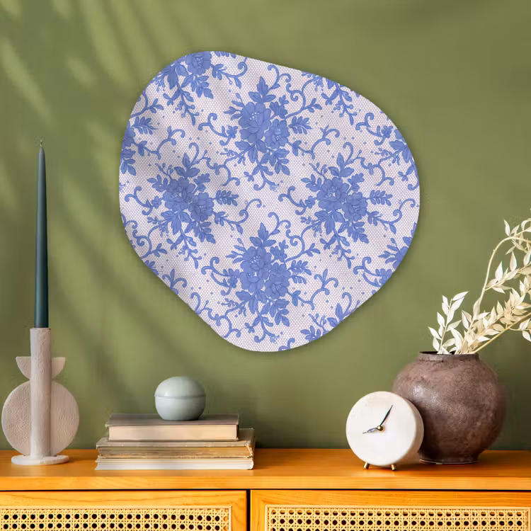 Glasbild Organische Form - Spitze – Blumen – Blau — 2