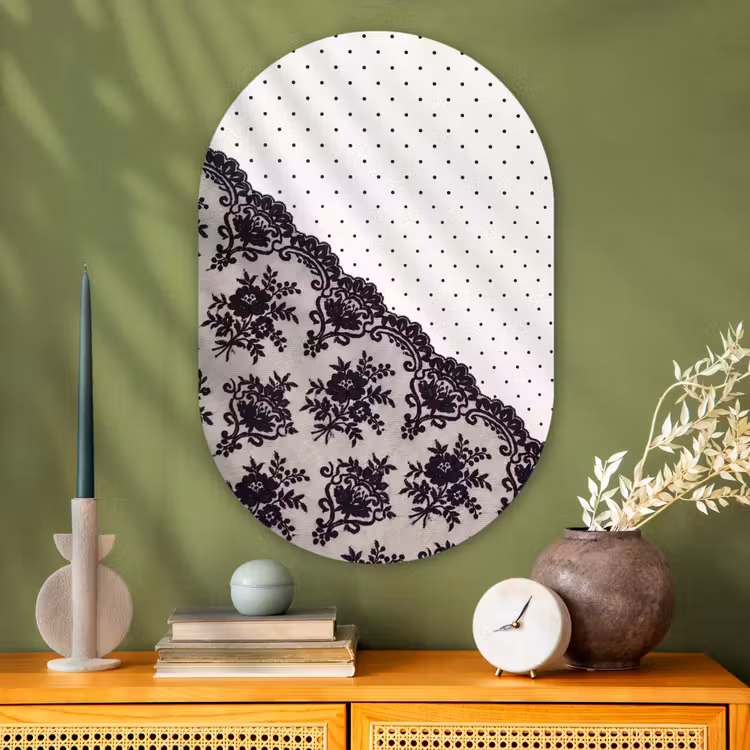 Glasbild Oval - Schwarze Spitze – Blumen — 2