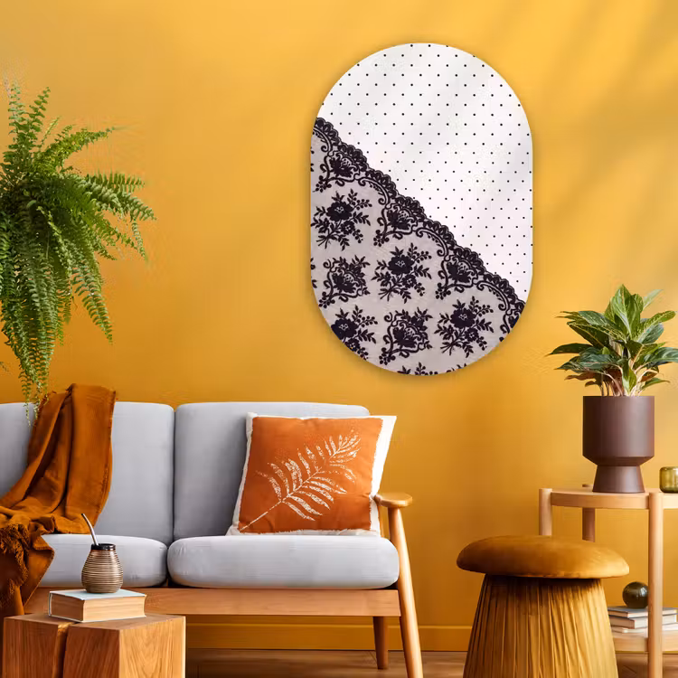 Glasbild Oval - Schwarze Spitze – Blumen — 3