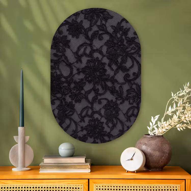 Glasbild Oval - Spitze – Blumen – Schwarz — 2