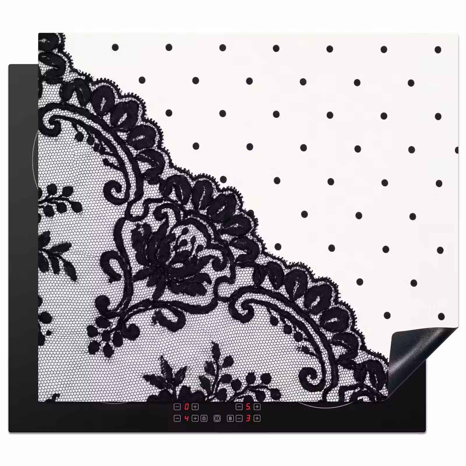 Herdabdeckplatte - Schwarze Spitze – Blumen — 1