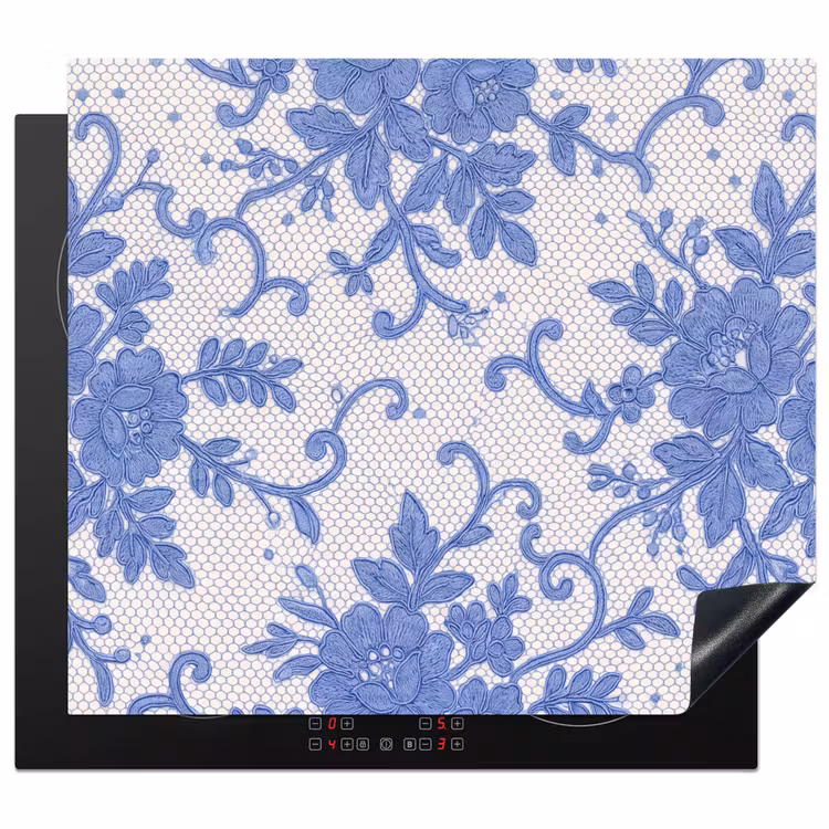 Herdabdeckplatte - Spitze – Blumen – Blau — 1