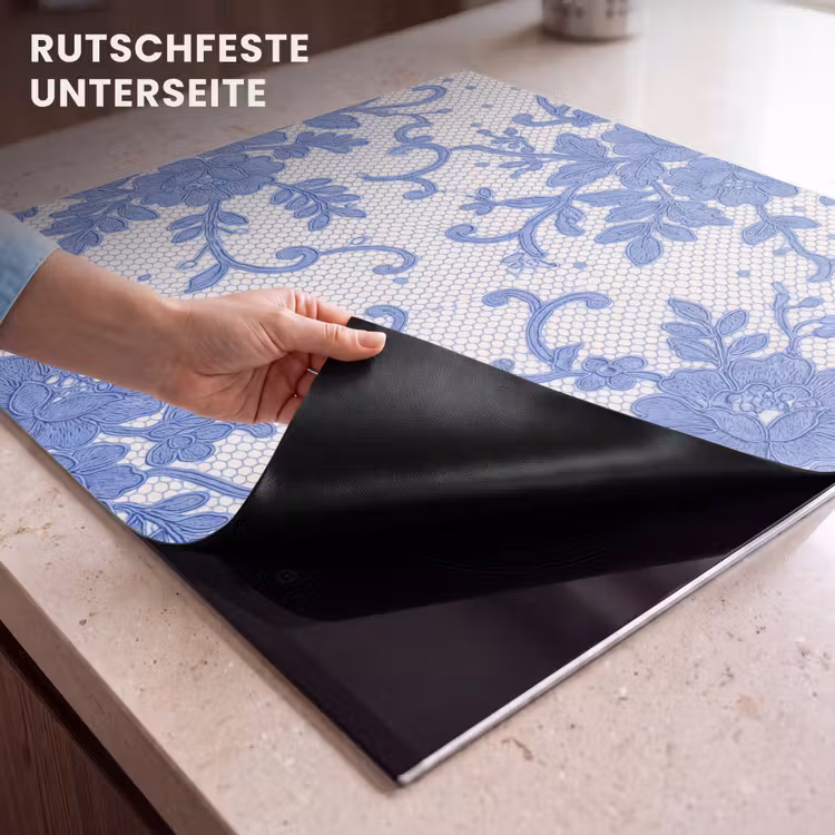 Herdabdeckplatte - Spitze – Blumen – Blau — 9