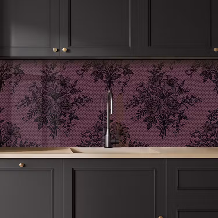 Küchenrückwand - Spitzenmuster – Blumen – Lila — 6