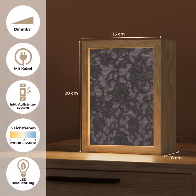 Personalisierte Lightbox - Spitze – Blumen – Schwarz — 6