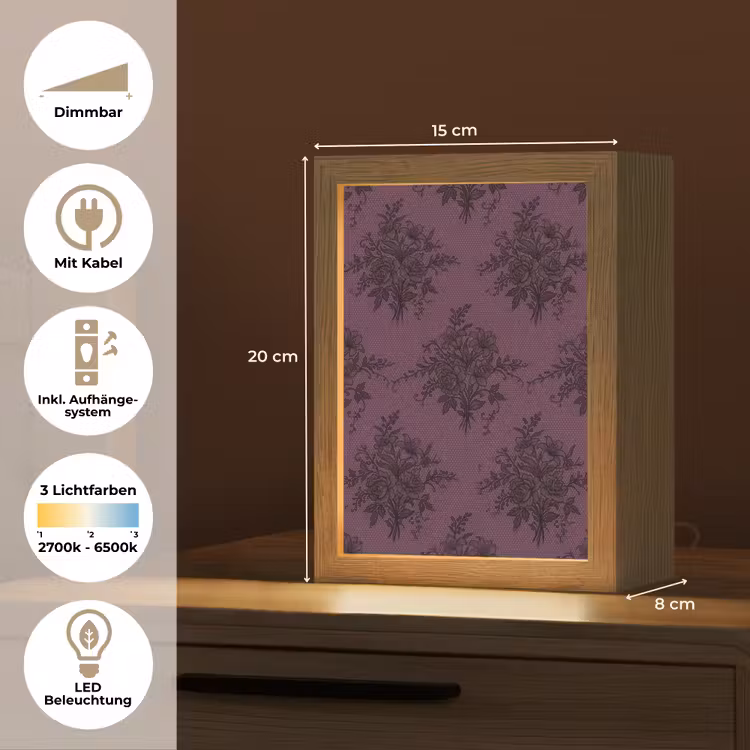 Personalisierte Lightbox - Spitzenmuster – Blumen – Lila — 6