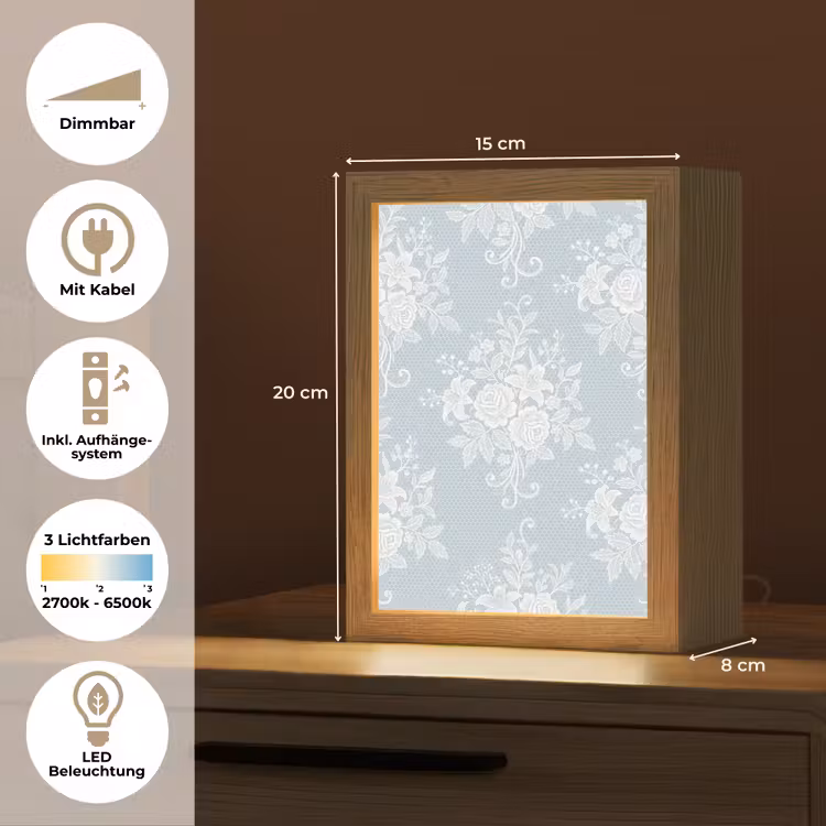 Personalisierte Lightbox - Weiß – Spitze – Vintage — 6