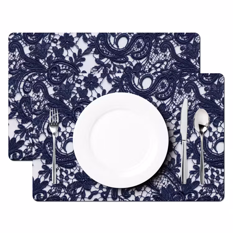Tischset - 6 Stück - Dunkelblaue Spitze – Blumen — 2
