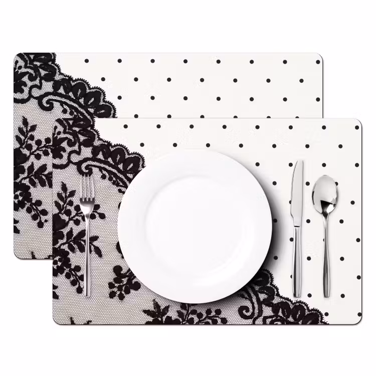 Tischset - 6 Stück - Schwarze Spitze – Blumen — 2