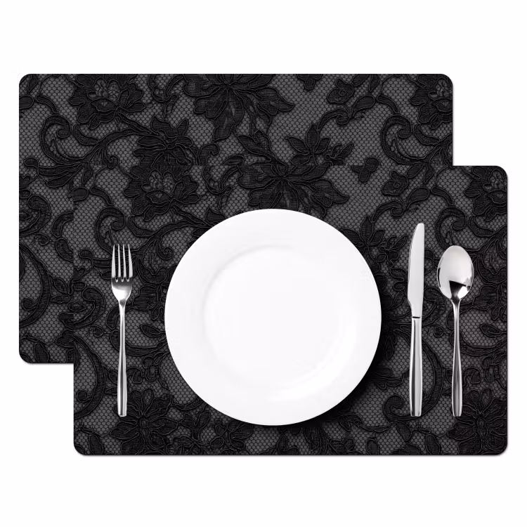 Tischset - 6 Stück - Spitze – Blumen – Schwarz — 2