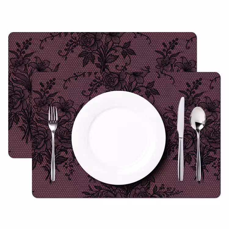 Tischset - 6 Stück - Spitzenmuster – Blumen – Lila — 2