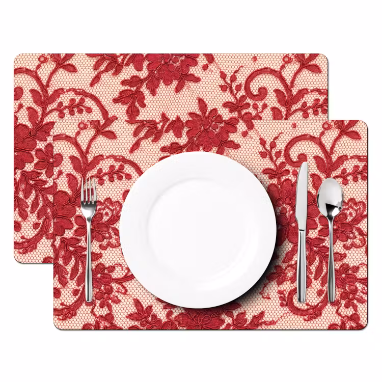 Tischset - 6 Stück - Rote Spitze – Blumen — 2
