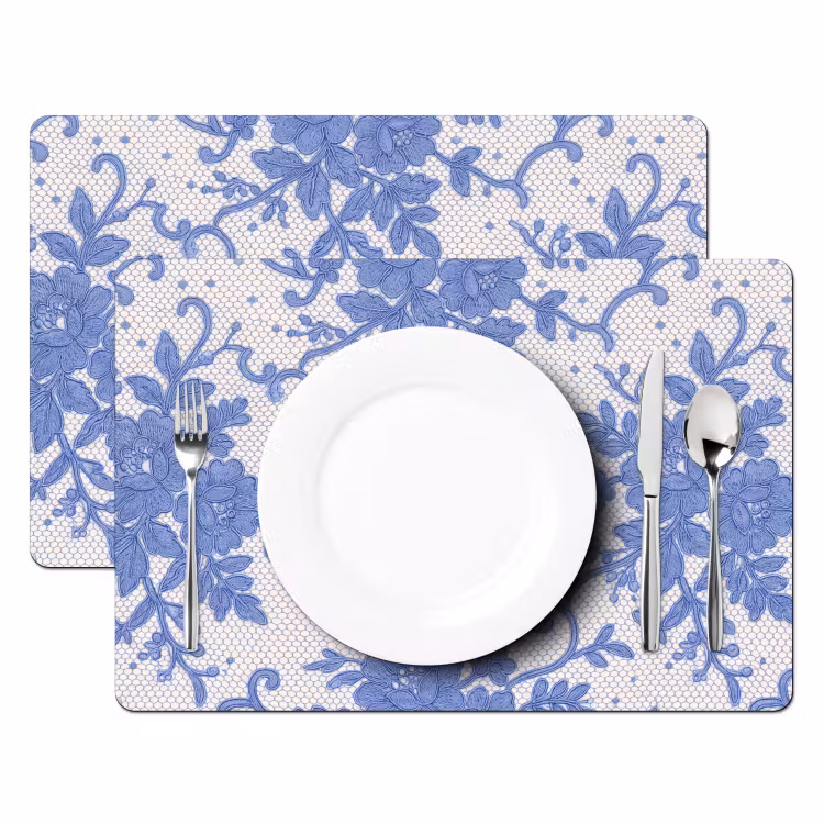 Tischset - 6 Stück - Spitze – Blumen – Blau — 2