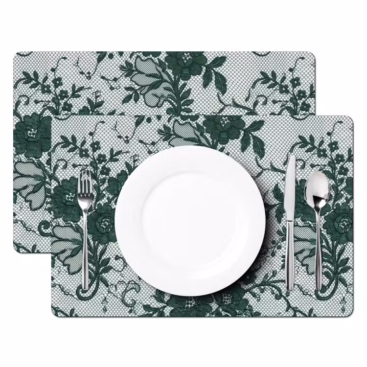 Tischset - 6 Stück - Spitze – Blumen – Grün — 2