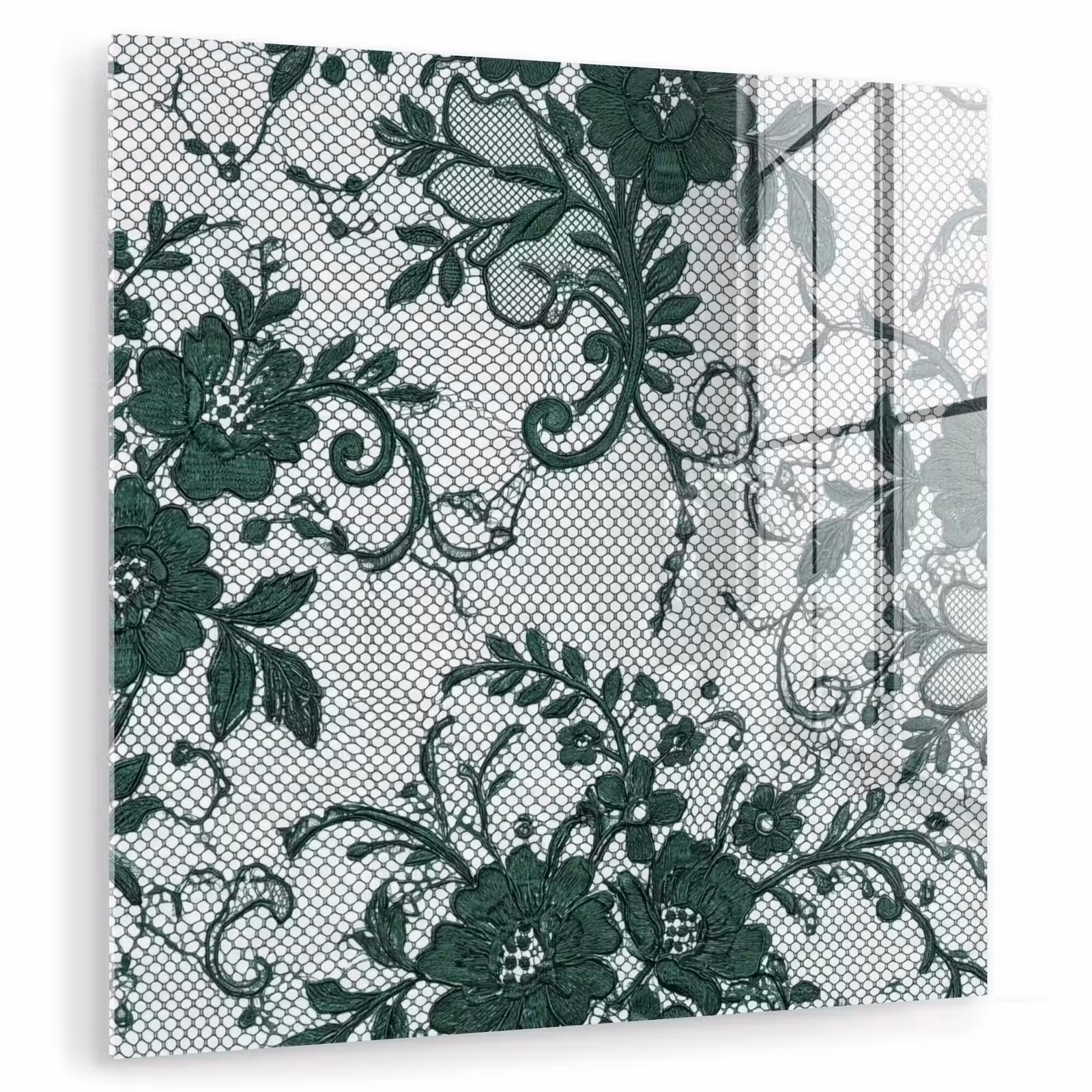 Glasbild - Spitze – Blumen – Grün — 1