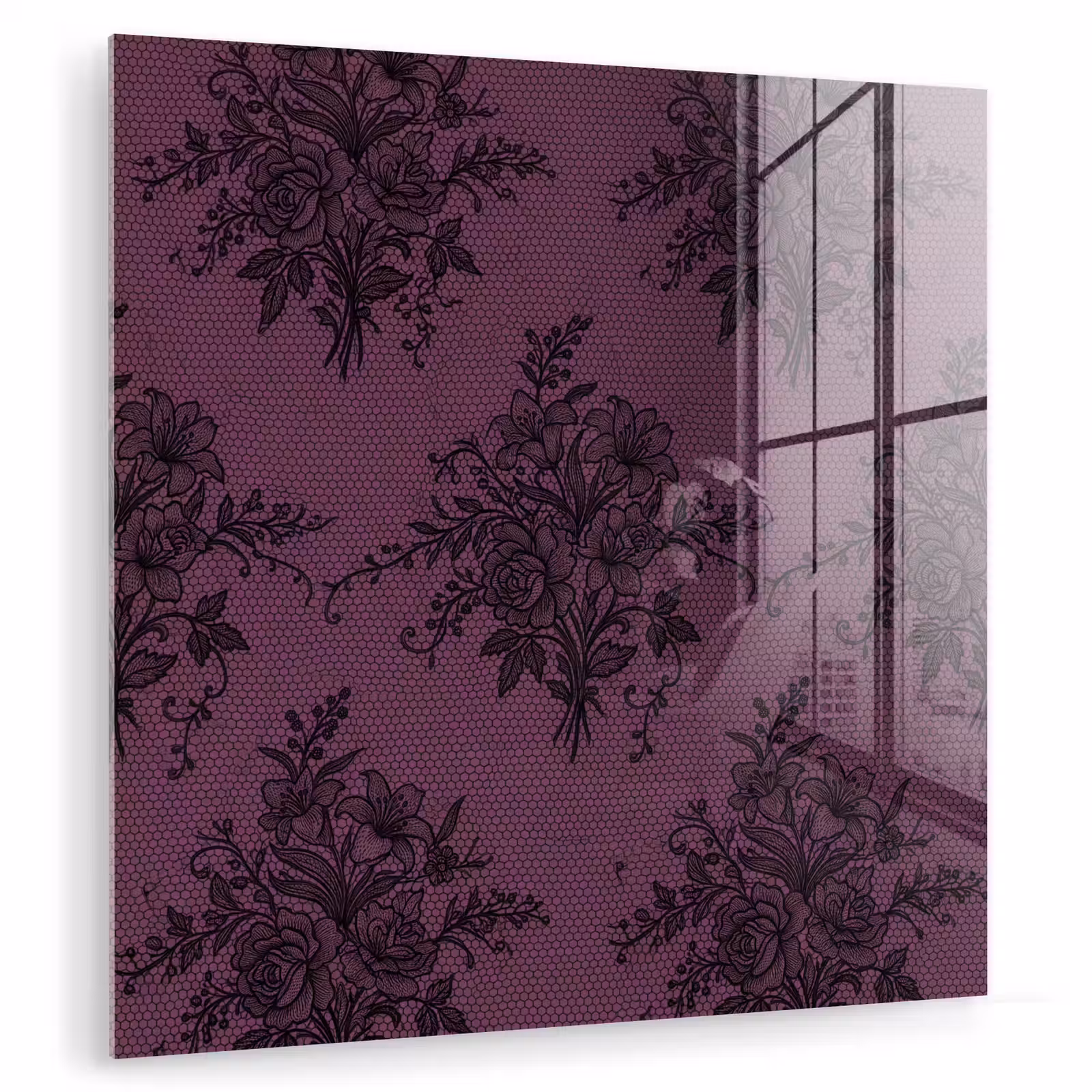 Glasbild - Spitzenmuster – Blumen – Lila — 1