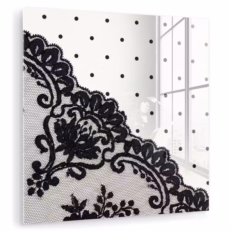 Glasbild - Schwarze Spitze – Blumen — 1