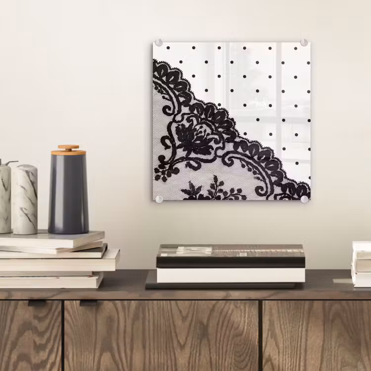 Glasbild - Schwarze Spitze – Blumen — 2
