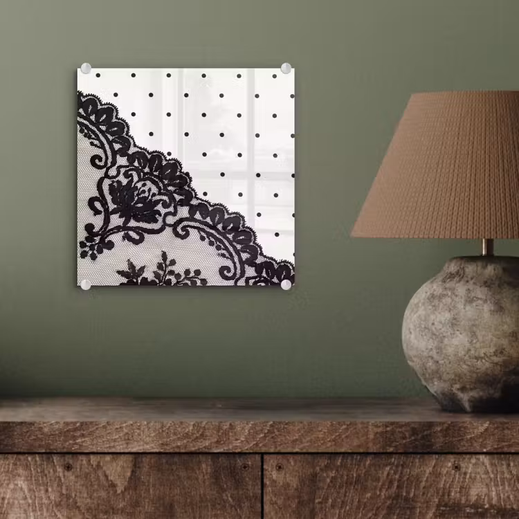 Glasbild - Schwarze Spitze – Blumen — 4