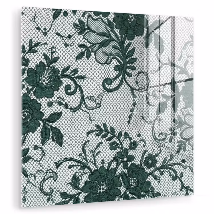 Glasbild - Spitze – Blumen – Grün — 1