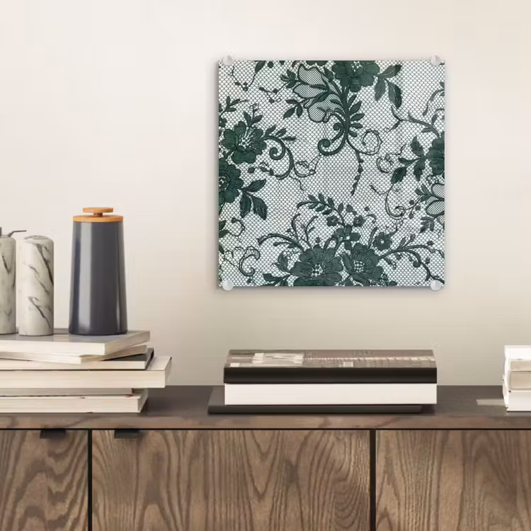 Glasbild - Spitze – Blumen – Grün — 2
