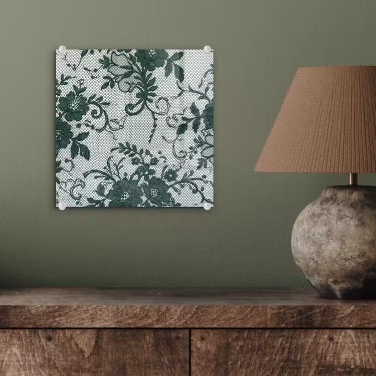 Glasbild - Spitze – Blumen – Grün — 4