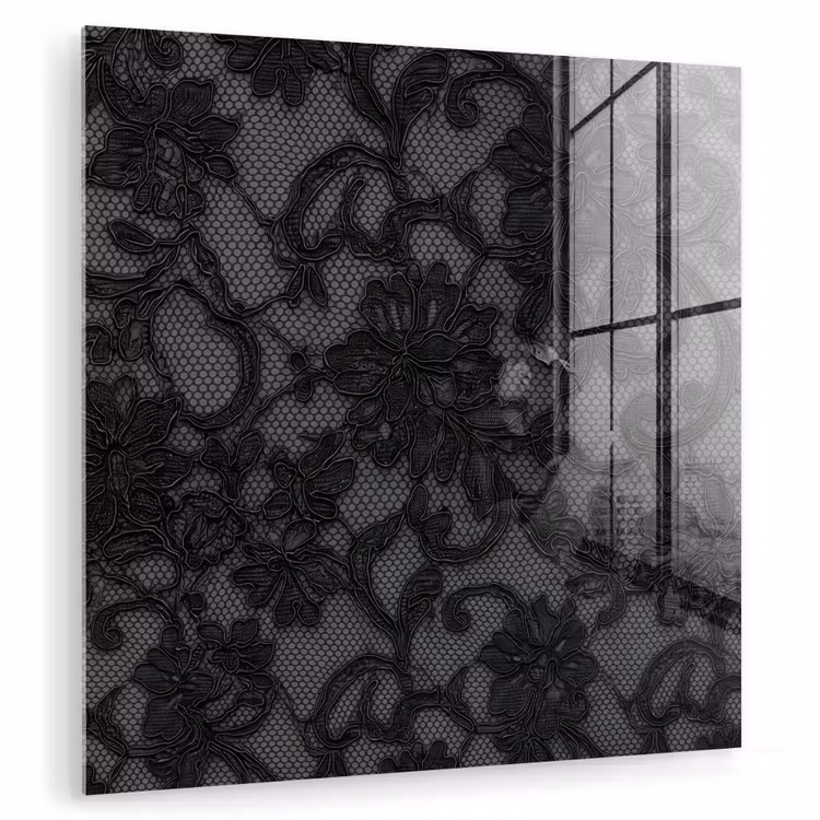 Glasbild - Spitze – Blumen – Schwarz — 1