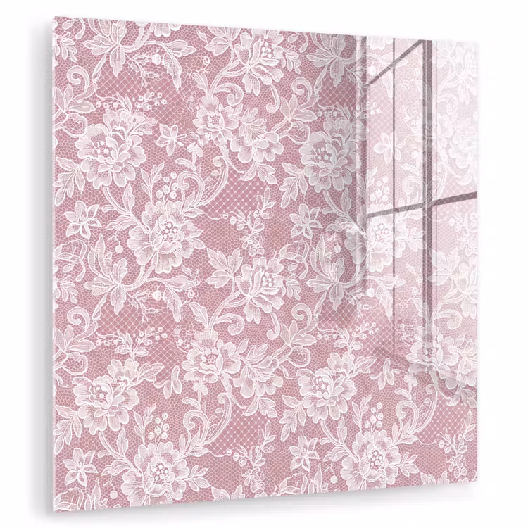 Glasbild - Spitze – Blumen – Weiß — 1