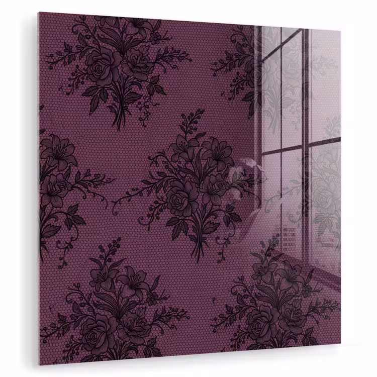 Glasbild - Spitzenmuster – Blumen – Lila — 1