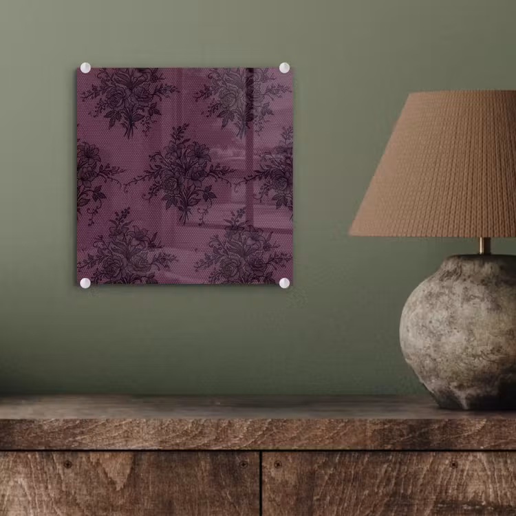 Glasbild - Spitzenmuster – Blumen – Lila — 4